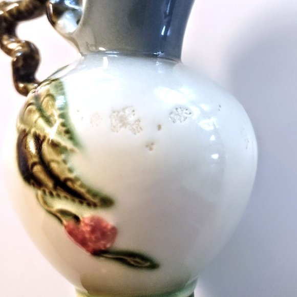 VTG HULL POTTERY 7" Pitcher Ewer Vase (W6 Woodland) Blue & Green w/Twig Handle - Picture 12 of 12